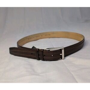 MEZLAN Brown Leather Dress Belt Men Size 36 Made in Spain Silver Buckle 9388/35